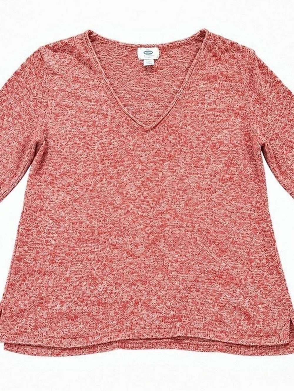 Old Navy Women’s Large Red White Marled V-Neck Tunic Sweater